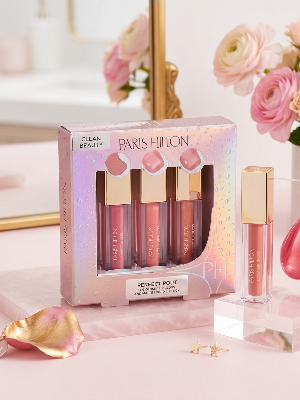Paris Hilton Perfect Pout 4 Pc Lip Gloss & Liquid Lipstick Set New